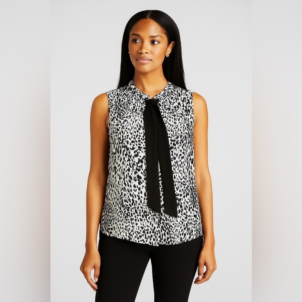DKNY Animal Print Pleated‎ Tank Workwear Blouse